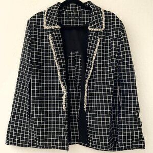 BLUSH NOIR BLACK PLAID CAPE BLAZER LARGE BLACK